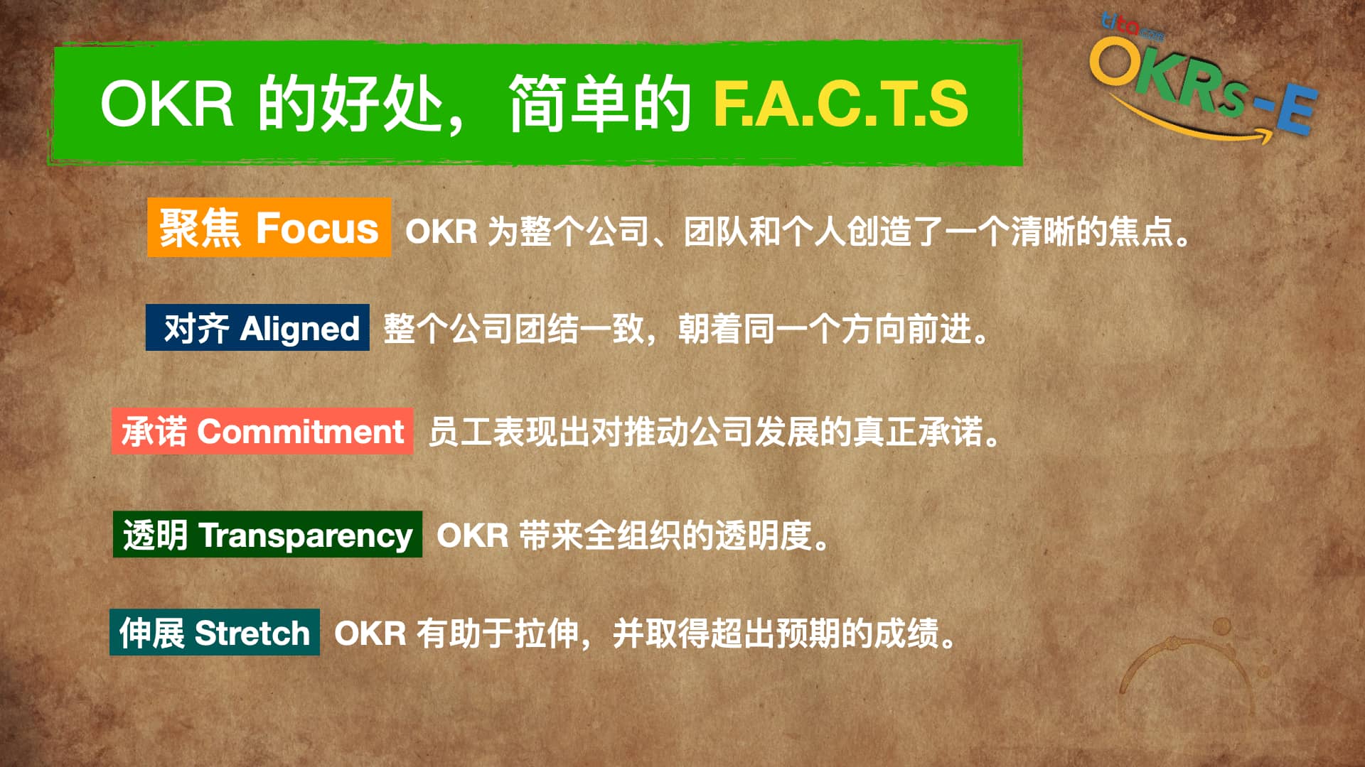 OKR 的好处，简单的 F.A.C.T.S